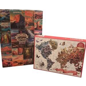 Lot of 2 puzzles- butterfly migration and Our National Parks Puzzle. 1000 pc